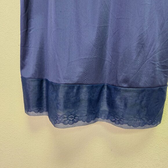 Vintage Navy Blue Lace Trim Satin Slip Gown Nightgown Adjustable Straps S - Picture 4 of 9